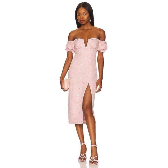 NWT Majorelle Solandia Midi Dress in Purple Shimmer Brocade Slit Size Large - Picture 1 of 16
